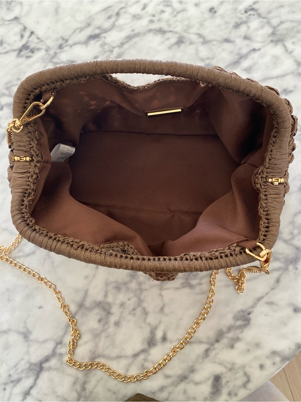 Anthropologie woven raffia brown shoulder bag / clutch removable chain - Picture 9 of 12